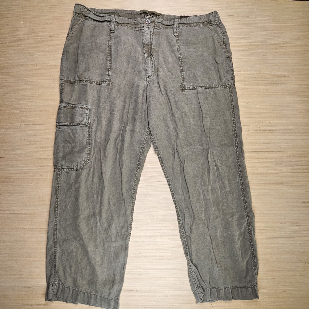 Vintage Old Navy‎ 100% Linen Pants Mens 42x32 FITS 42X30 Green Brown Cargo